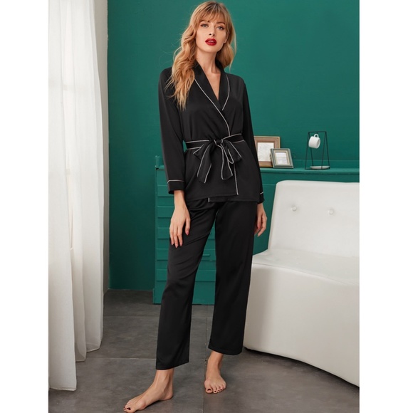 Rouge! Other - Satin Black Kimono Pajama Set 2 piece
